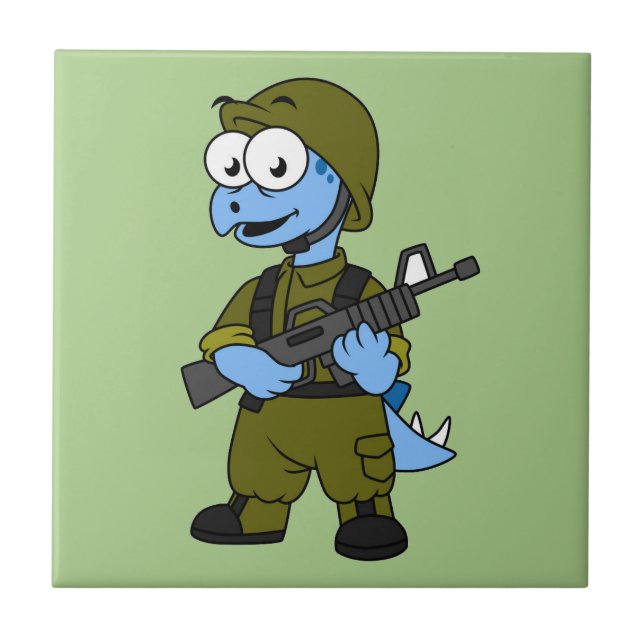 Illustration Of A Stegosaurus Soldier. Tile (Front)