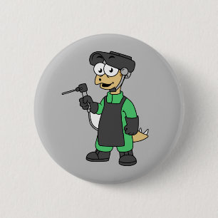 Illustration Of A Stegosaurus Welder. 6 Cm Round Badge
