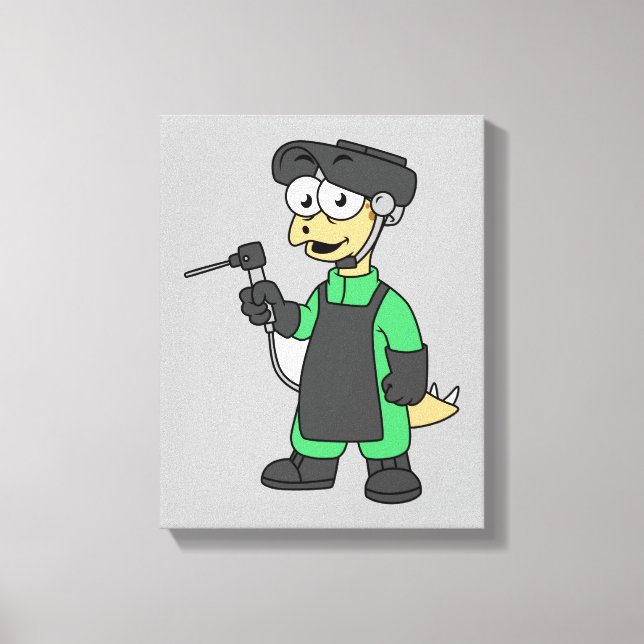 Illustration Of A Stegosaurus Welder. Canvas Print (Front)