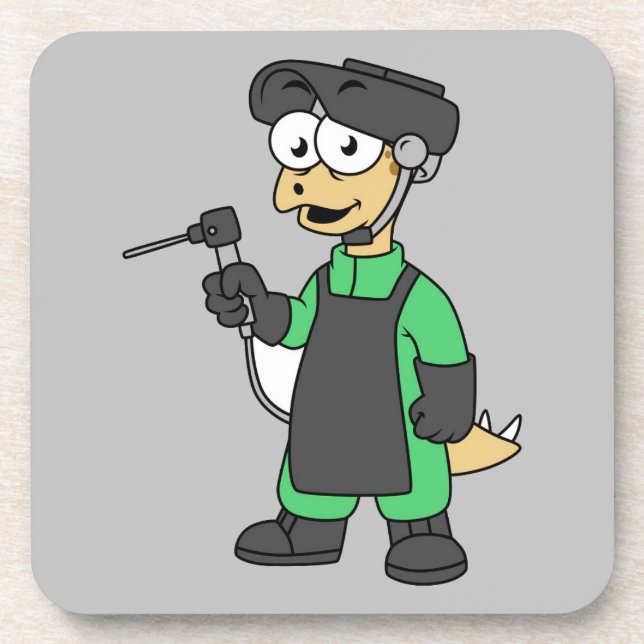 Illustration Of A Stegosaurus Welder. Coaster (Front)