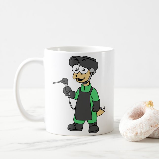 Illustration Of A Stegosaurus Welder. Coffee Mug (With Donut)