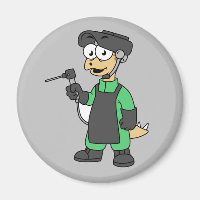 Illustration Of A Stegosaurus Welder. Magnet (Front)
