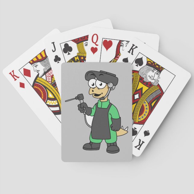 Illustration Of A Stegosaurus Welder. Playing Cards (Back)