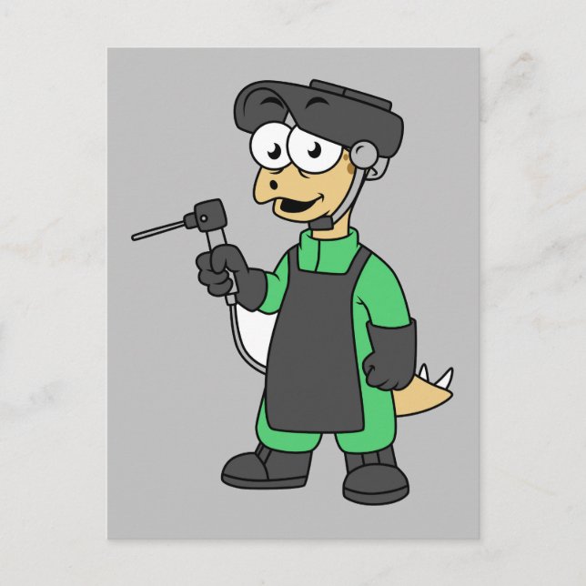 Illustration Of A Stegosaurus Welder. Postcard (Front)
