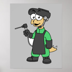 Illustration Of A Stegosaurus Welder. Poster