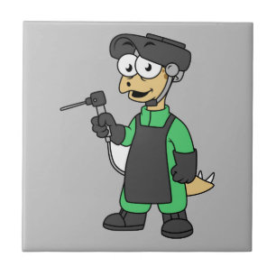 Illustration Of A Stegosaurus Welder. Tile