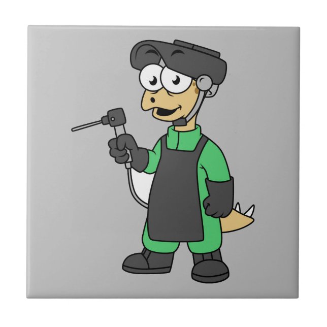 Illustration Of A Stegosaurus Welder. Tile (Front)