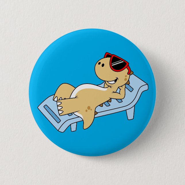 Illustration Of A Sunbathing Tyrannosaurus Rex. 6 Cm Round Badge (Front)