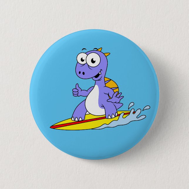 Illustration Of A Surfing Spinosaurus. 6 Cm Round Badge (Front)