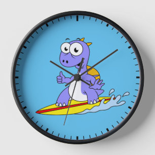Illustration Of A Surfing Spinosaurus. Clock