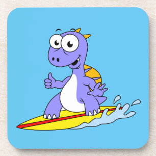 Illustration Of A Surfing Spinosaurus. Coaster