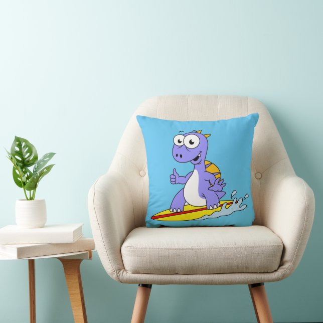 Illustration Of A Surfing Spinosaurus. Cushion (Chair)