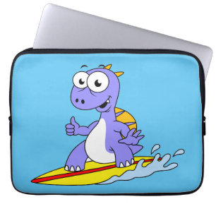Illustration Of A Surfing Spinosaurus. Laptop Sleeve
