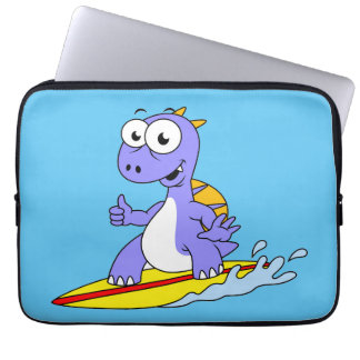 Illustration Of A Surfing Spinosaurus. Laptop Sleeve