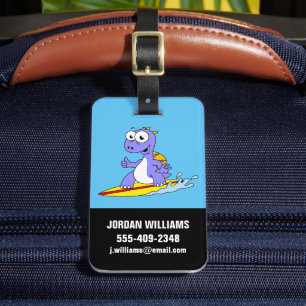 Illustration Of A Surfing Spinosaurus. Luggage Tag