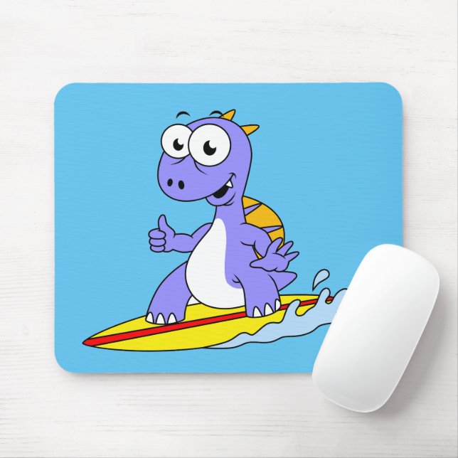 Illustration Of A Surfing Spinosaurus. Mouse Mat (With Mouse)