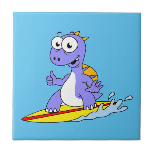 Illustration Of A Surfing Spinosaurus. Tile