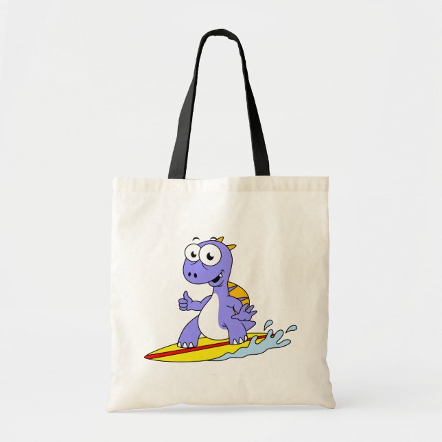 Illustration Of A Surfing Spinosaurus. Tote Bag (Front)