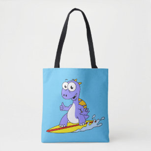 Illustration Of A Surfing Spinosaurus. Tote Bag