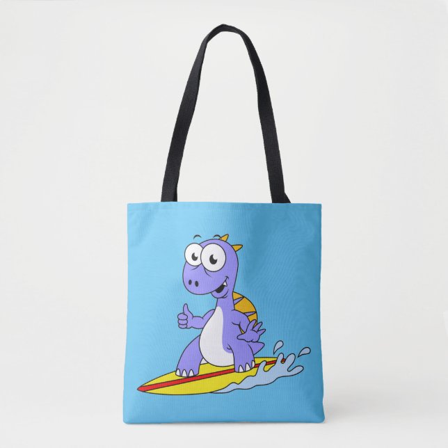 Illustration Of A Surfing Spinosaurus. Tote Bag (Front)