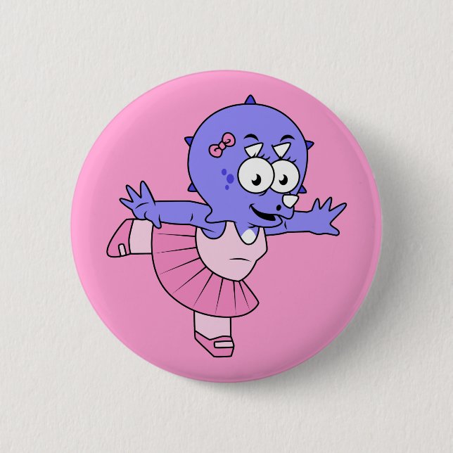 Illustration Of A Triceratops Ballet Dancer. 6 Cm Round Badge (Front)