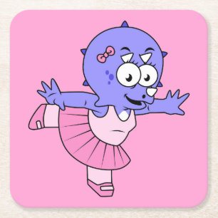 Illustration Of A Triceratops Ballet Dancer. Square Paper Coaster
