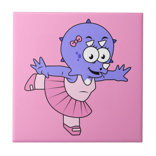 Illustration Of A Triceratops Ballet Dancer. Tile (Front)