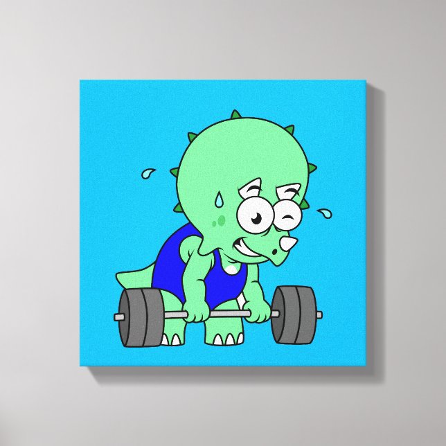 Illustration Of A Triceratops Lifting Weights. Canvas Print (Front)