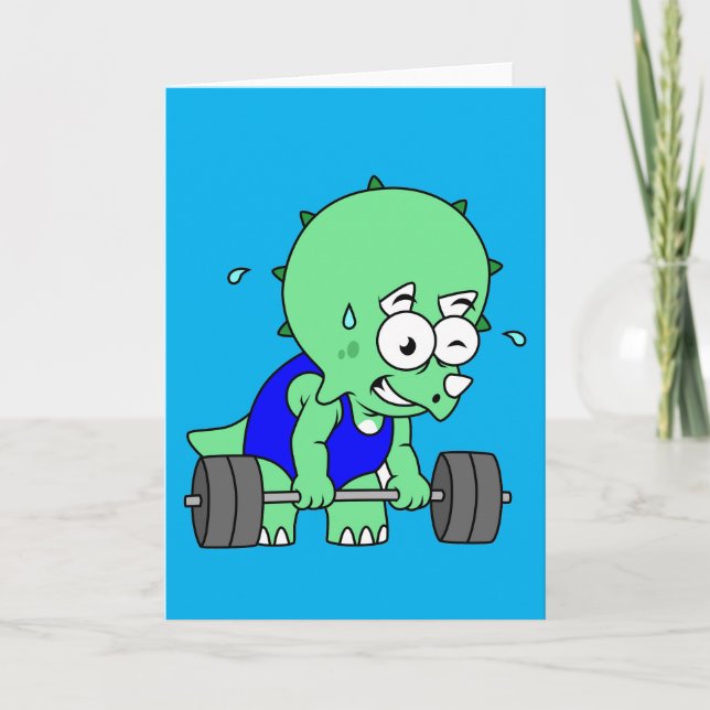 Illustration Of A Triceratops Lifting Weights. Card (Front)