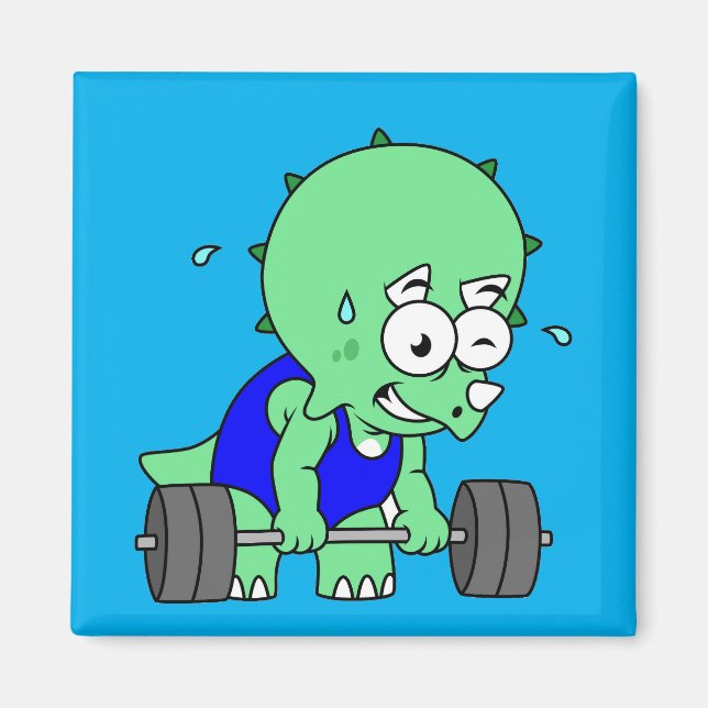 Illustration Of A Triceratops Lifting Weights. Magnet (Front)