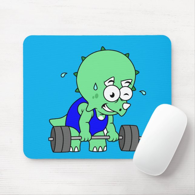 Illustration Of A Triceratops Lifting Weights. Mouse Mat (With Mouse)
