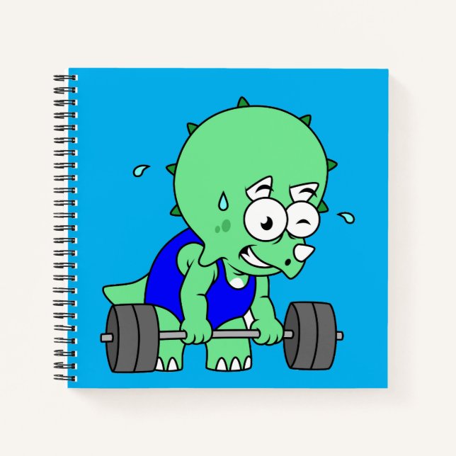 Illustration Of A Triceratops Lifting Weights. Notebook (Front)