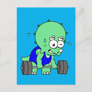 Illustration Of A Triceratops Lifting Weights. Postcard