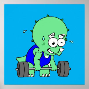 Illustration Of A Triceratops Lifting Weights. Poster