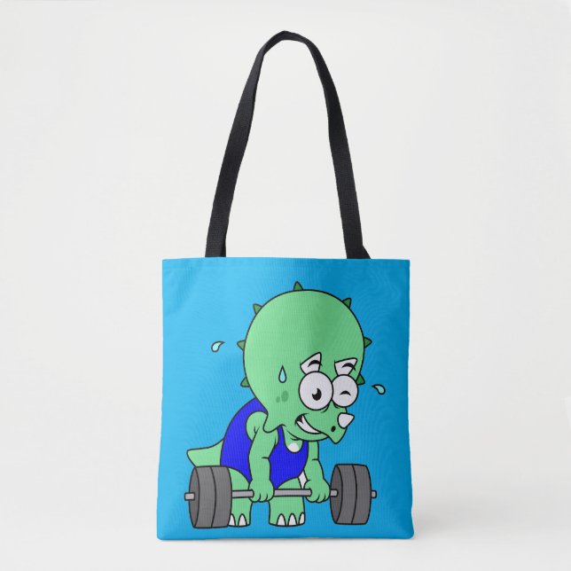 Illustration Of A Triceratops Lifting Weights. Tote Bag (Front)
