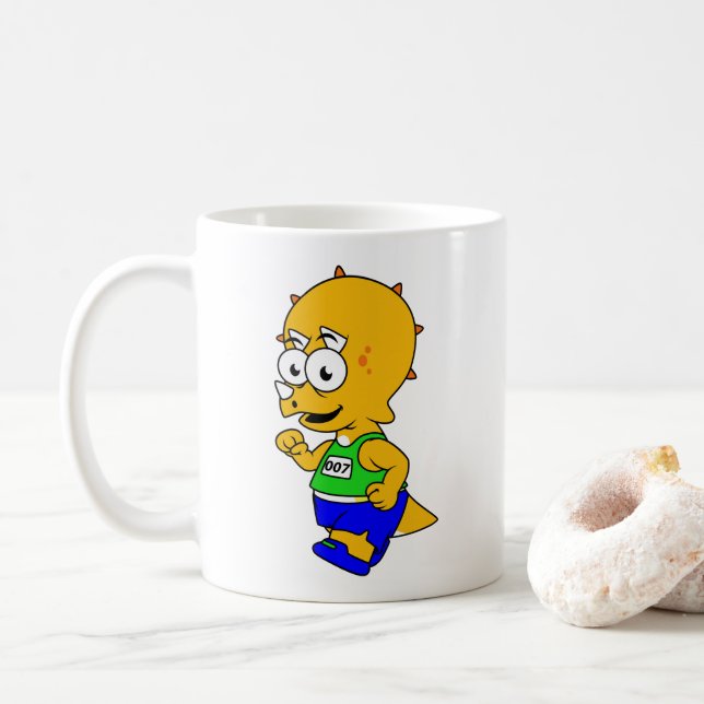 Illustration Of A Triceratops Runner. Coffee Mug (With Donut)