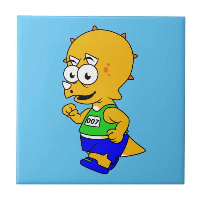 Illustration Of A Triceratops Runner. Tile (Front)