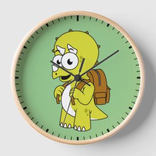 Illustration Of A Triceratops With Backpack. Clock