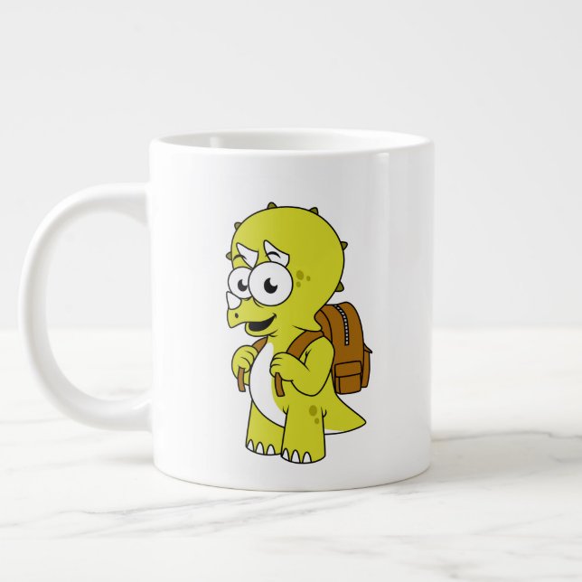Illustration Of A Triceratops With Backpack. Large Coffee Mug (Left)