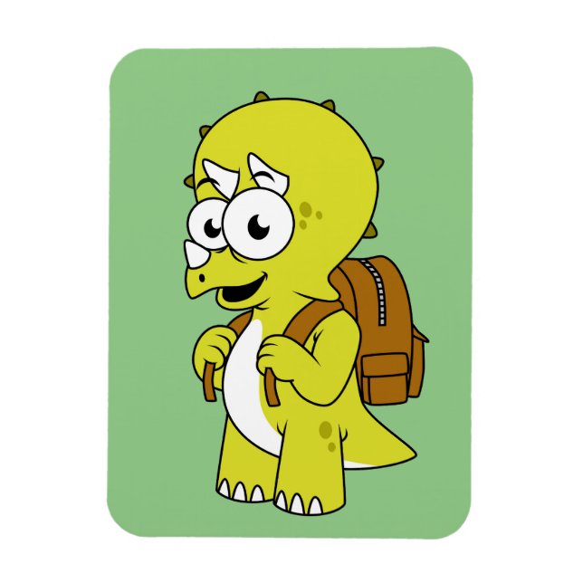 Illustration Of A Triceratops With Backpack. Magnet (Vertical)