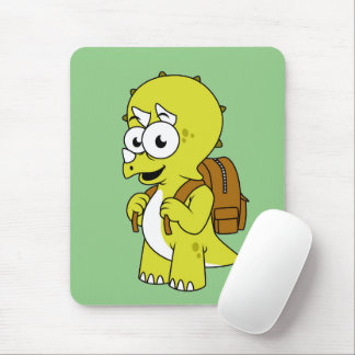Illustration Of A Triceratops With Backpack. Mouse Mat