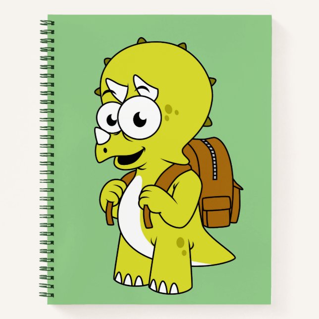 Illustration Of A Triceratops With Backpack. Notebook (Front)