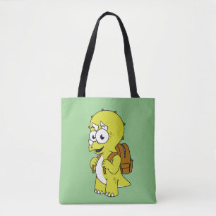 Illustration Of A Triceratops With Backpack. Tote Bag