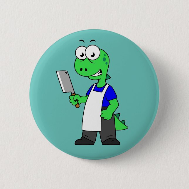 Illustration Of A Tyrannosaurus Rex Butcher. 6 Cm Round Badge (Front)