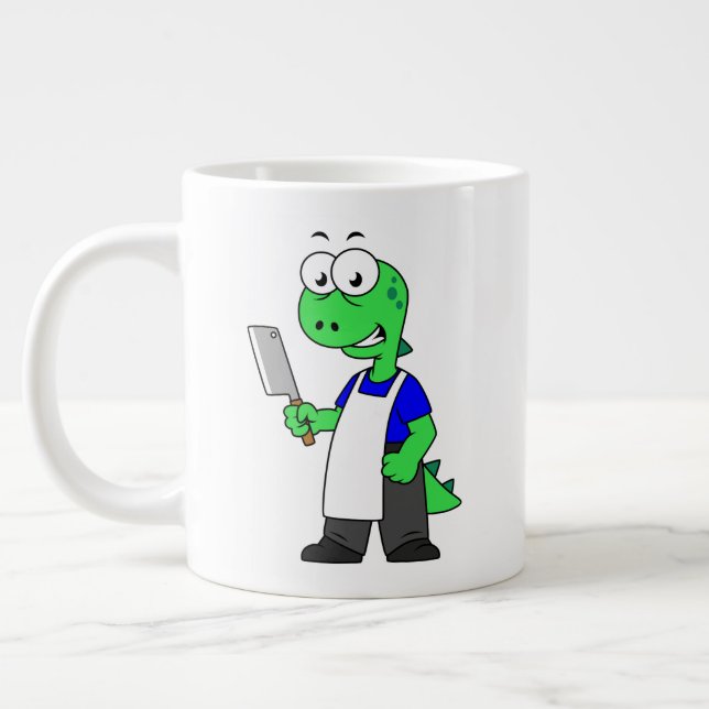 Illustration Of A Tyrannosaurus Rex Butcher. Large Coffee Mug (Left)