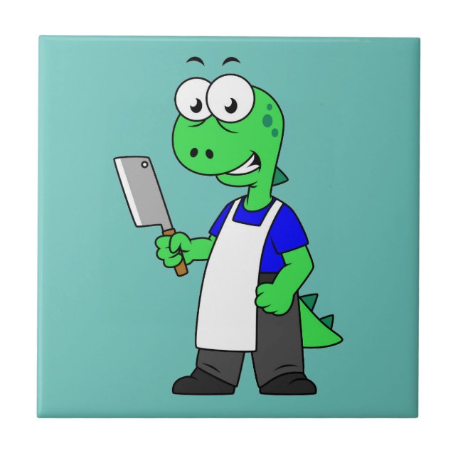 Illustration Of A Tyrannosaurus Rex Butcher. Tile (Front)