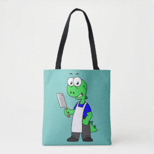 Illustration Of A Tyrannosaurus Rex Butcher. Tote Bag