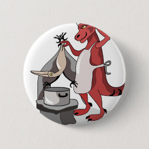 Illustration Of A Tyrannosaurus Rex Chef Cooking. 6 Cm Round Badge