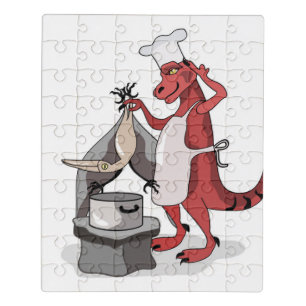 Illustration Of A Tyrannosaurus Rex Chef Cooking. Jigsaw Puzzle
