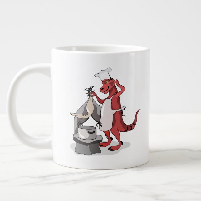 Illustration Of A Tyrannosaurus Rex Chef Cooking. Large Coffee Mug (Left)